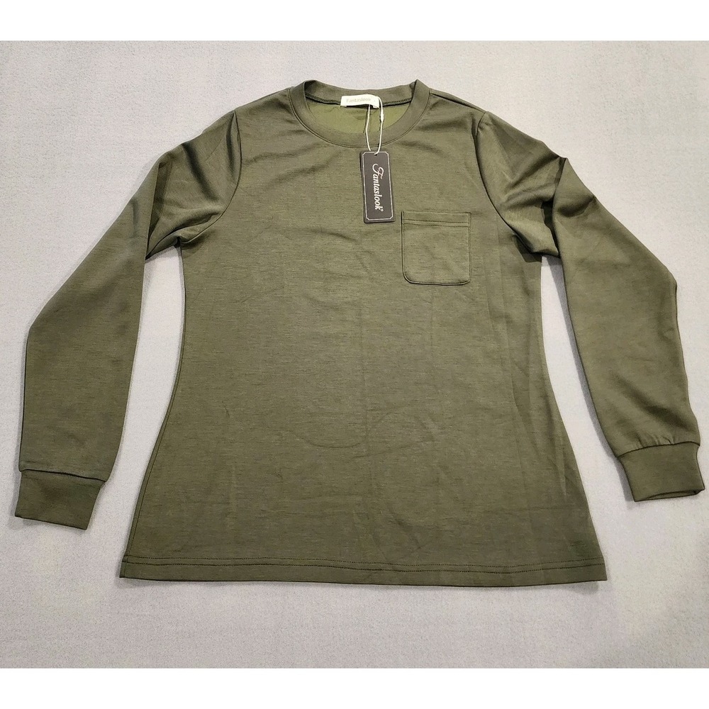 NWT Fantaslook Womens 2 Piece Lounge Set Olive Green Pocket‎ Top Pants Small